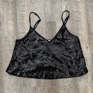 Elodie Cropped Black Sequin Strappy Top Sz Medium